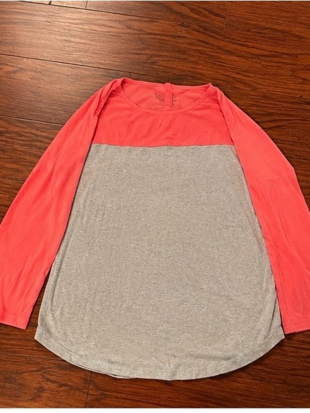 Patagonia Coral and Heather Gray Long Sleeve Colorblock Tee